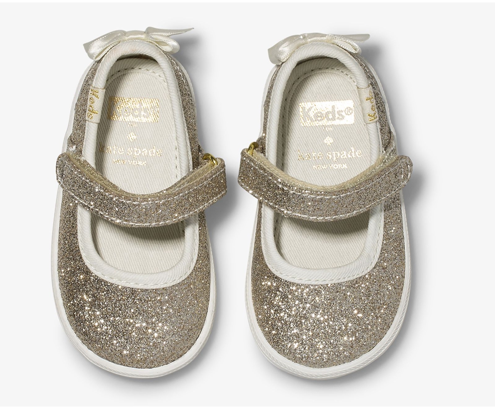 Keds Kids Slip Ons Gold - Kate Spade new york Sloane MJ Glitter Crib - 589PLTBAR